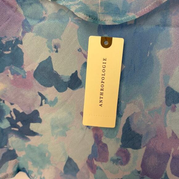 NWT Anthropologie Blue Floral Watercolor Fairycore Bias-Cut Cami Top Sz M - Picture 3 of 7